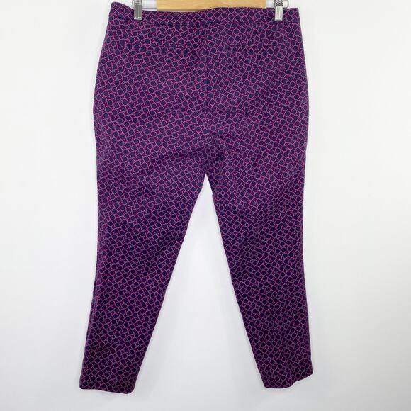 Kenar Navy Blue Pink Printed Cropped Stretch Slim Leg Pants Women's Size 10 - Picture 7 of 7